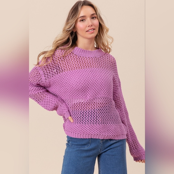 BiBi Openwork Long Sleeve Knit Top - Picture 2 of 7